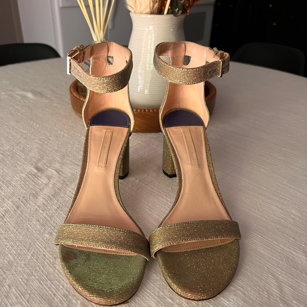 Stuart Weitzman Gold Ankle Strap Heels
